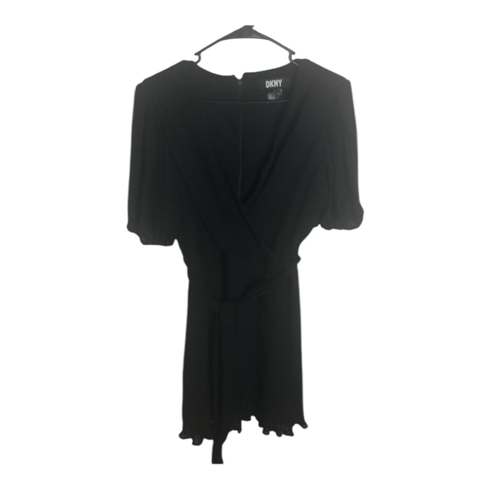 DKNY Women's Black Deep V-Neck Zippered Back Dress Size 14 Runs Small